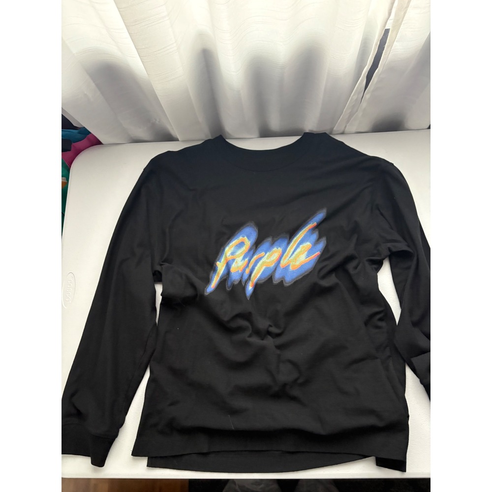 Purple Brand Mens Black Long Sleeve Graphic T-Shirt XL P012 Thermal Logo Cotton
